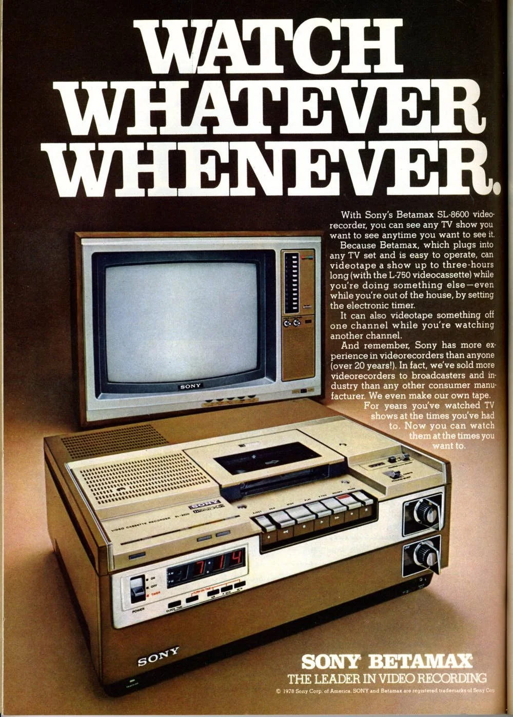 Betamax videocassette recorder (1975)